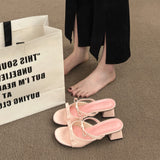 Breakj Women 2025 Summer New French Bow Round Head Sandals Thick Heel Wearing