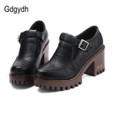 New 2021 Spring Platform Women Shoes On Heels British Style Single Shoes Round Toe Square Heels Ladies Pumps Large