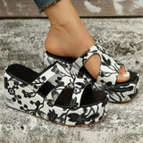 Printed Chunky Platform Slippers Women Summer 2023 Hollow Out Wedge Sandals Woman Thick Bottom Beach Sandalias Size