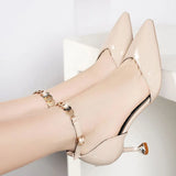 De Mujer Women Fashion Sweet Pointed Toe Buckles Strap Stiletto Heels Lady Cool Red Party Heel Shoes White