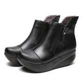 New Women Snow Boots Platform Genuine Leather Winter Women's Shoes Lace Up Fur Boots Black Warm Ankle