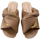 Ladies' Slippers Low Luxury Slides Rivet Slipers Women Designer Soft 2023 Flat Rubber Fabric Rome Hoof Heels PU
