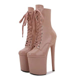 Women Zip Patent Leather 20CM Pole Dance Shoes Super High Heel Thick Platform Model Show Hentian Gao Nightclub Stage Short