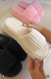 Women's Fashion Open-to-e Home Slippers Women's New Style platform slippers Summer Large Size Thick Soles, Towel Plush