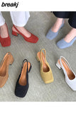 Women Shoes Slingbacks Thick Heel Sandals Elegant Pumps For Party Wedding Shoe Square Toe Sandal Slip On Mule Shoe