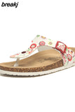 2023 New Women Print Cork Flip Flops Slipper Casual Summer Beach Outside Non-slip Slides