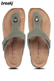 New Summer Women Beach Shoe Casual Cork PU Leather Slippers Men Outdoor Fashion Flip Flops