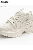 Chunky Sneakers Women'S Mesh Lace-Up Platform Shoes Round Toe Real Leather Casual Sneakers Size