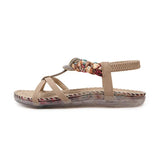 Boho Bohemian National Rhinestone Crystal Diamond Flat Shoes Women Sandals Summer Ethnic Beach Casual Shoes Plus