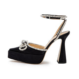 New Summer Ladies European and American Sandals High Heels Pointed Transparent Bow Rhinestones Nightclub Party