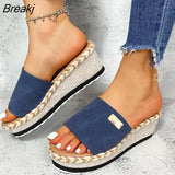 Women Slippers Casual Solid Color Bowknot Platform Flat Shoes Fashion Braided Straps Outdoor Walking Sandals Zapatilla