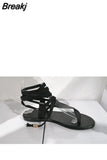 New Gladiator Women Flat Sandals Ladies Clip Toe Cross Strap Thong Sandals Shoes Woman Beach Free-binding Sandalen