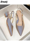 Office Work Women's Shoes Chunky Sandals for Woman Pointed Toe Summer 2023 Thick Heel Beige Block Closed Trend The