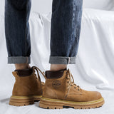 Breakj 2023 Spring And Autumn New Platform Men's Big Head British Style Ankle Boots Help Big Yellow Boot