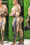Autumn 2 Piece Sets African Sets For Women Retro Print Loose Long Shirt And Skinny Long Pants Sexy Fall Fashion