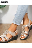 for Women's Summer 2023 Fashion Flower Round Toe Sandals Women Platform Wedge Sandals Women Roman Comfort