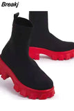 Women Boots Solid Color Platform Boots Autumn Winter Socks Ankle Boots Thick Heel Flat Comfort Casual Boots Platform