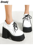 Thick High Heeled Mary Jean Pumps 2023 Spring Summer Ankle Lace Up Women Pumps Round Toe Solid Color Comfy Walk