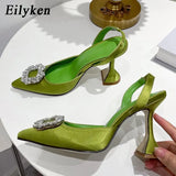 Fashion Brand Women Pumps Crystal Slingback Summer Pointed Toe Comfortable Triangle Heeled Party Wedding Bride