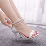 Breakj Cm High-Heeled Sandals Bridesmaid Wedding Buckle With Beaded Tuxedo Fine Heel Fish Mouth Roman