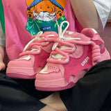 Korean Fashion Casual Kawaii Pink chunky shoes Platform Sports Sneaker Athletic Flat Board Shoe Tennis Shoes Sneakers