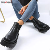 Boots Chunky Boots Women Winter Shoes PU Leather Plush Ankle Boots Black Female Autumn Fashion Platform Booties size