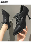 New Naked Boots,Women Autumn Shoe,Pointed Toe Ankle Botas,Chunky Heel,Office Lady Work