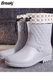 Rain Boots Women Wading Boots Gumboots Wellies Plush Warm Winter Female Galoshes Rainboots Woman Regenstiefel Snow
