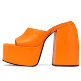 Quality High Heels Women Slippers Thick Platform Female Shoes Buckle Strap Dress Office Ladies Wedding Microfiber Leather