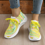 Rainbow Mesh Platform Sneakers for Women 2023 Autumn Non Slip Knitting Tennis Shoes Woman Lace Up Casual Sports Shoes