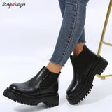 Boots Chunky Boots Women Winter Shoes PU Leather Plush Ankle Boots Black Female Autumn Fashion Platform Booties size