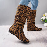Breakj Mid-Size Boots Women 2024 Autumn And Winter Pure Color Velvet West Knight Boots Round Head Flat And Pile