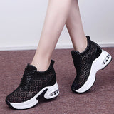 Women Shoes Woman Breathable Mesh Sneakers Flats Lace Loafers Thick Heels Platform Wedges Casual