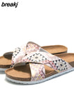 Summer Print Cork Slipper New Fashion Women Casual Beach Slip on Outside Non-slip Slides