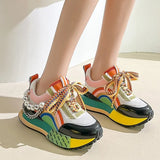 2023 Women's Shoes Lace Up Rainbow Pearl Chain Women's Vulcanized Shoes Thick Soled Sneakers Zapatos De Mujer Women's
