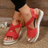 Summer Platform Wedge Sandals Women Plus Size 42 Elastic Strap Gladiator Sandals Woman Patchwork Thick Bottom