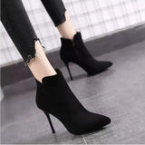 Black Footwear Pointed Toe Short Shoes for Woman Heeled Women's Ankle Boots Very High Heels Suede on Offer Free
