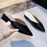 Summer Fashion Women Pointed Toe Slipper Nude White Square Low Heels Outsides Ladies Slides Luxury Brand Beach Mules