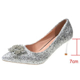 2024 Bling Silver Sequins Pumps for Women Rhinestone Party Wedding High Heels Shoes Woman Pointed Toe Thin Heel