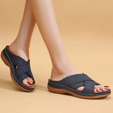 Retro Embroidery Wedges Slippers Women Summer 2022 Cross Strap Open Toe Beach Sandals Woman Plus Size Platform