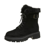 Women's Boots Winter Shoes Fur Boots Plush Warm Snow Ankle Booties Female Platform Chunky Botas Cow Suede