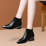 Women's Boots Fashion Metal Pointed Short Boots Autumn and Winter Women Leather Boots Elegant Thick Heel Women Ankle