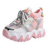 Spring Women Flats 2022 New Mixed Color Lace Up Height Increasing Women Sneakers Casual Leisure Comfy Platform