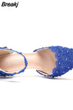 Shoes Bride White Wedding Shoes Female High Heels Ankle Strap Pumps Women's Shoes Rhinestone Lace High Heels Party
