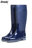 Fashion Women's Rain Shoes Autumn Winter High Tube Water Shoes Diamond Lattice Rain Boots Thermal Rubber Shoes