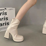 Chunky Platform Ankle Boots for Women Fashion Zipper High Heels Short Booties Woman Pu Leather Autumn Winter