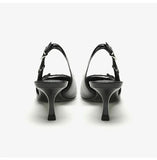 Women Summer Fashion Pumps Buckle Shallow Pointed Toe Stiletto High Heels Back Strap Slip on Sandals Sexy Shiny Leather