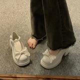 Jane Shoes 2024 Spring New Fashionable Bowknot Thick-Heeled Round Head Retro Sweet Single