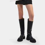 Women INS Genuine Leather Boots Knee High Boot Platform Design Riding Booties Thick Heel Ladies Autumn Winter