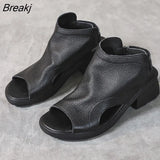 2023 Thick Heel Gladiator Sandals For Women Summer Shoes Retro Handmade Genuine Leather Open Toe Casual Sandals